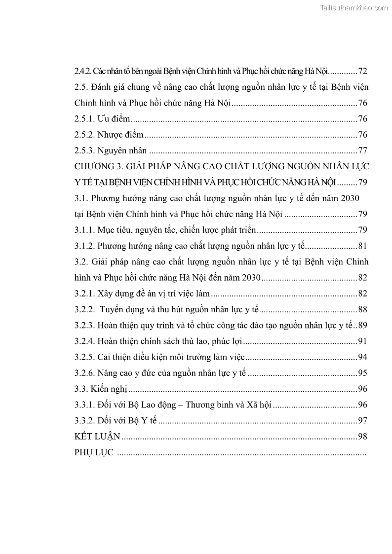 Luận văn thạc sĩ quản trị nhân lực Nâng cao chất lượng nguồn nhân lực y tế tại Bệnh viện Chỉnh hình và Phục hồi chức năng Hà Nội - 1 Trang 6
