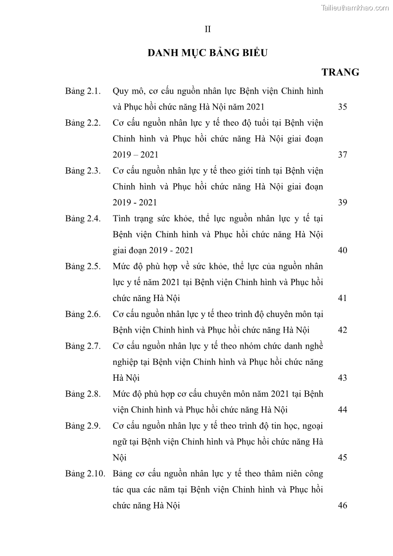 Luận văn thạc sĩ quản trị nhân lực Nâng cao chất lượng nguồn nhân lực y tế tại Bệnh viện Chỉnh hình và Phục hồi chức năng Hà Nội - 1 Trang 8
