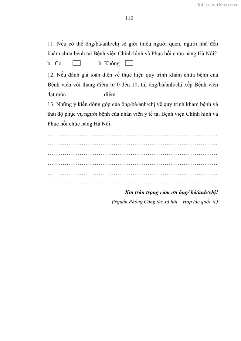 Luận văn thạc sĩ quản trị nhân lực Nâng cao chất lượng nguồn nhân lực y tế tại Bệnh viện Chỉnh hình và Phục hồi chức năng Hà Nội - 10 Trang 119