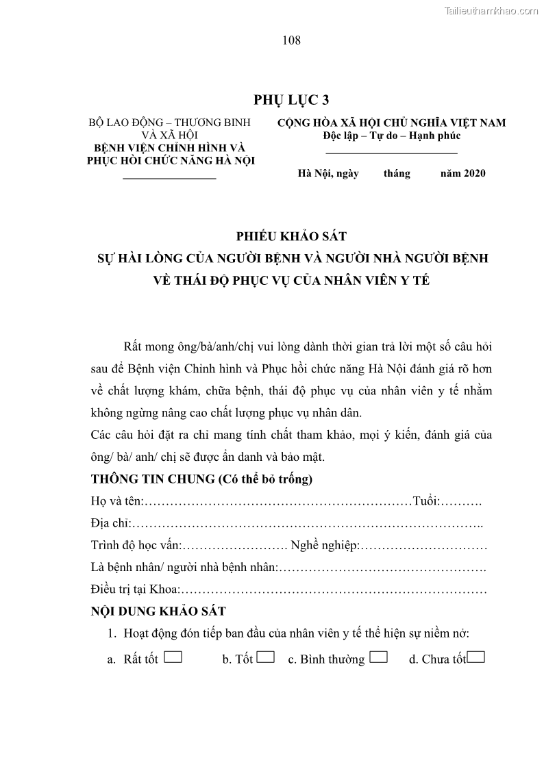 Luận văn thạc sĩ quản trị nhân lực Nâng cao chất lượng nguồn nhân lực y tế tại Bệnh viện Chỉnh hình và Phục hồi chức năng Hà Nội - 10 Trang 117