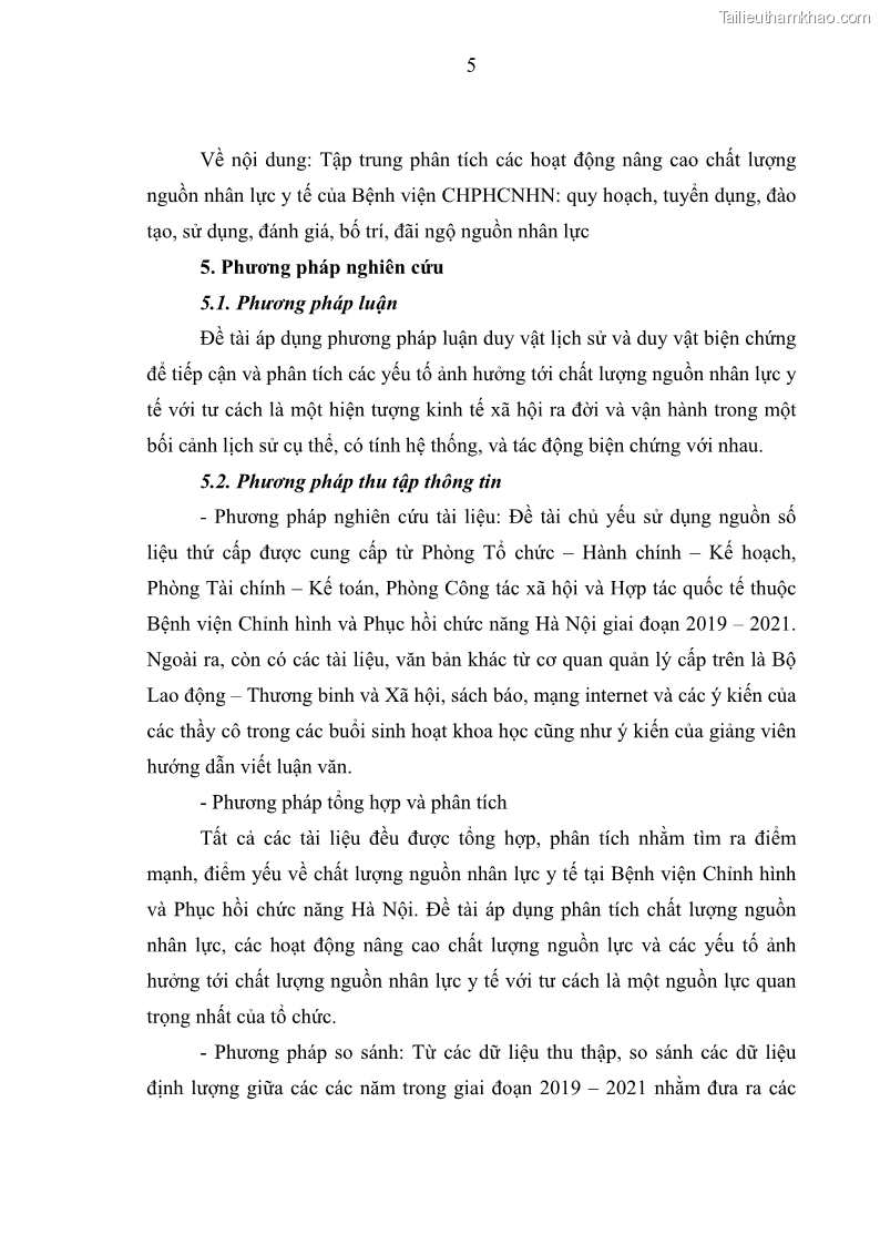 Luận văn thạc sĩ quản trị nhân lực Nâng cao chất lượng nguồn nhân lực y tế tại Bệnh viện Chỉnh hình và Phục hồi chức năng Hà Nội - 2 Trang 14
