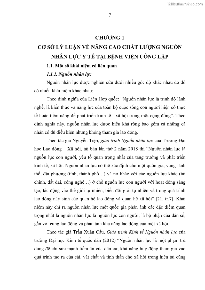Luận văn thạc sĩ quản trị nhân lực Nâng cao chất lượng nguồn nhân lực y tế tại Bệnh viện Chỉnh hình và Phục hồi chức năng Hà Nội - 2 Trang 16