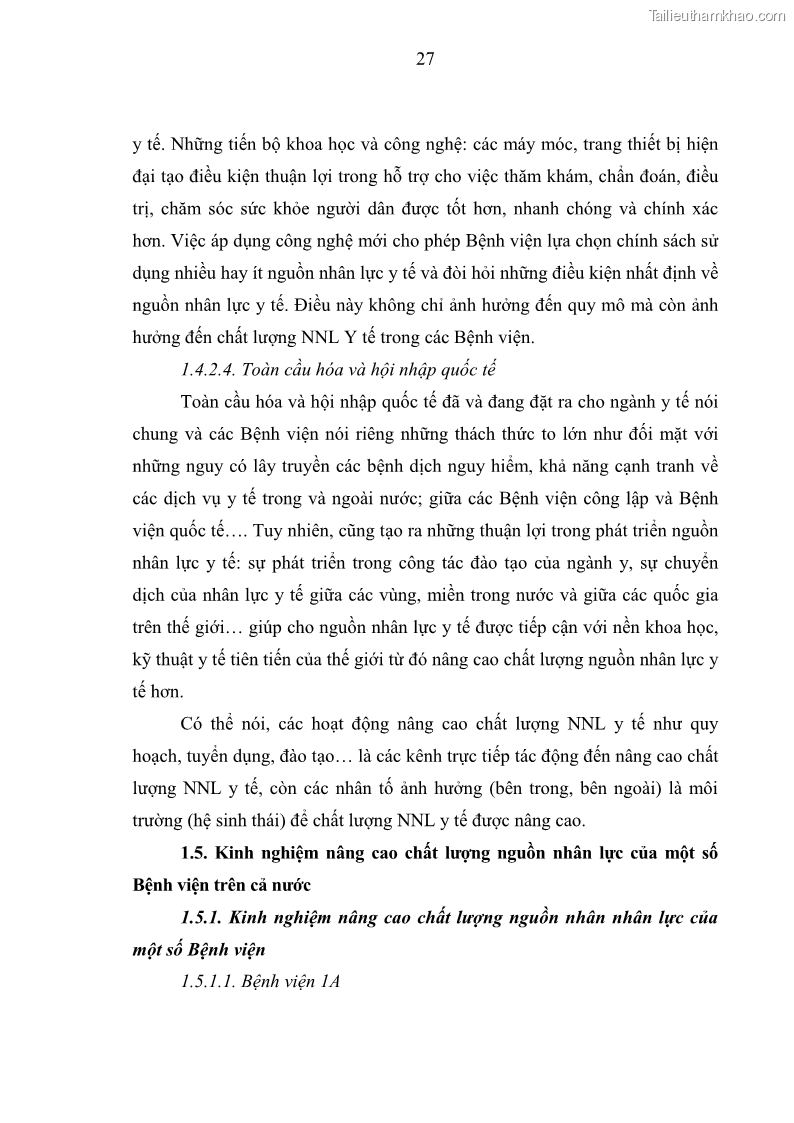 Luận văn thạc sĩ quản trị nhân lực Nâng cao chất lượng nguồn nhân lực y tế tại Bệnh viện Chỉnh hình và Phục hồi chức năng Hà Nội - 3 Trang 36