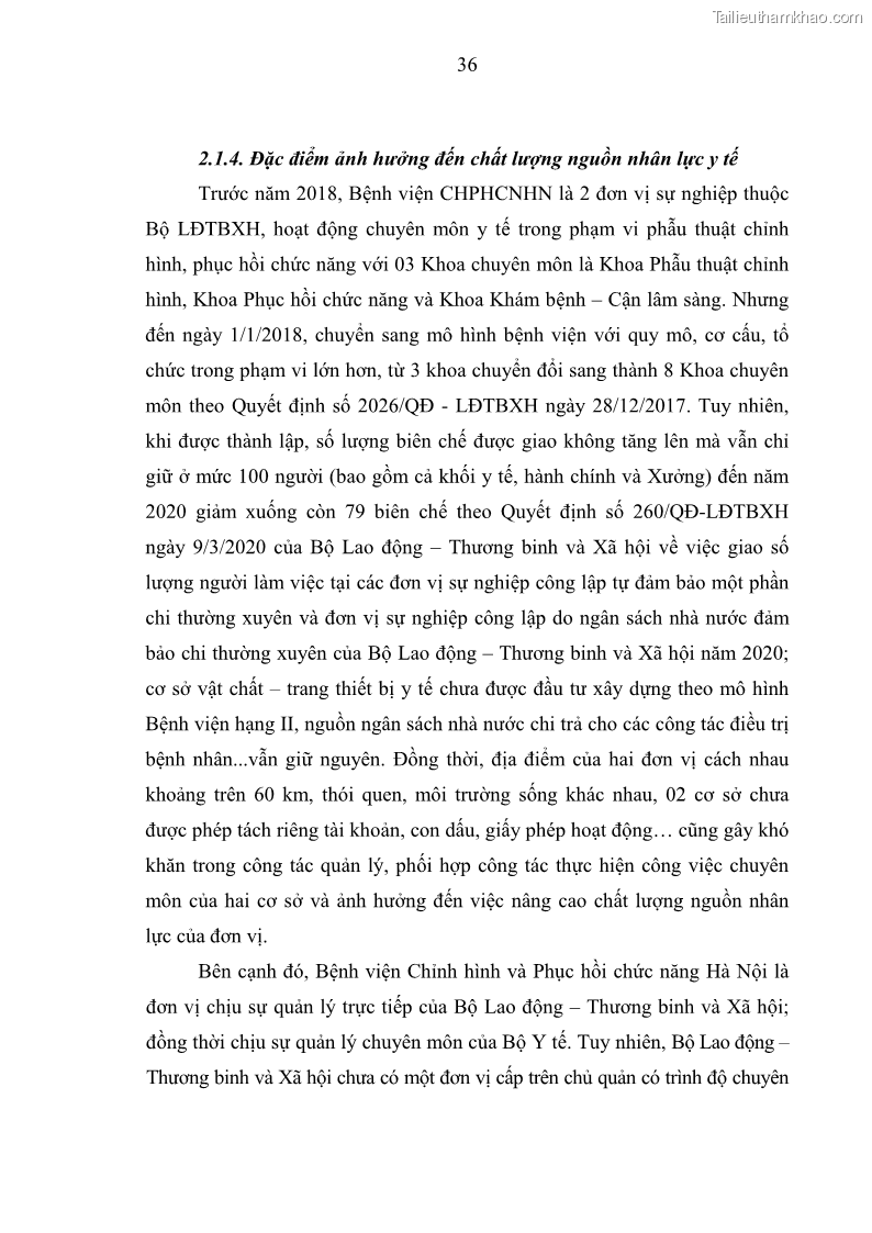 Luận văn thạc sĩ quản trị nhân lực Nâng cao chất lượng nguồn nhân lực y tế tại Bệnh viện Chỉnh hình và Phục hồi chức năng Hà Nội - 4 Trang 45