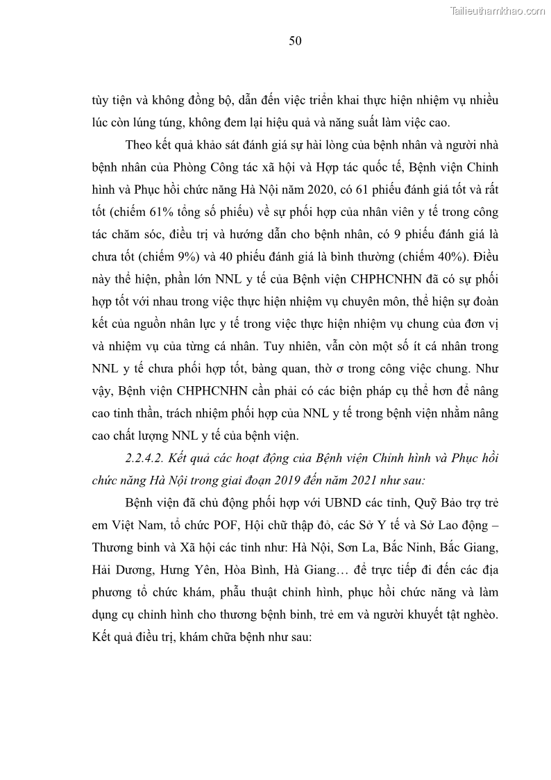 Luận văn thạc sĩ quản trị nhân lực Nâng cao chất lượng nguồn nhân lực y tế tại Bệnh viện Chỉnh hình và Phục hồi chức năng Hà Nội - 5 Trang 59