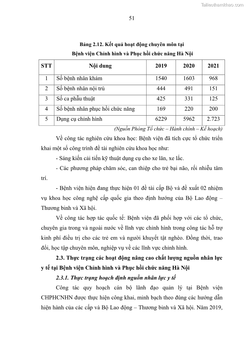 Luận văn thạc sĩ quản trị nhân lực Nâng cao chất lượng nguồn nhân lực y tế tại Bệnh viện Chỉnh hình và Phục hồi chức năng Hà Nội - 5 Trang 60