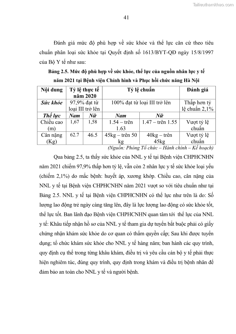 Luận văn thạc sĩ quản trị nhân lực Nâng cao chất lượng nguồn nhân lực y tế tại Bệnh viện Chỉnh hình và Phục hồi chức năng Hà Nội - 5 Trang 50