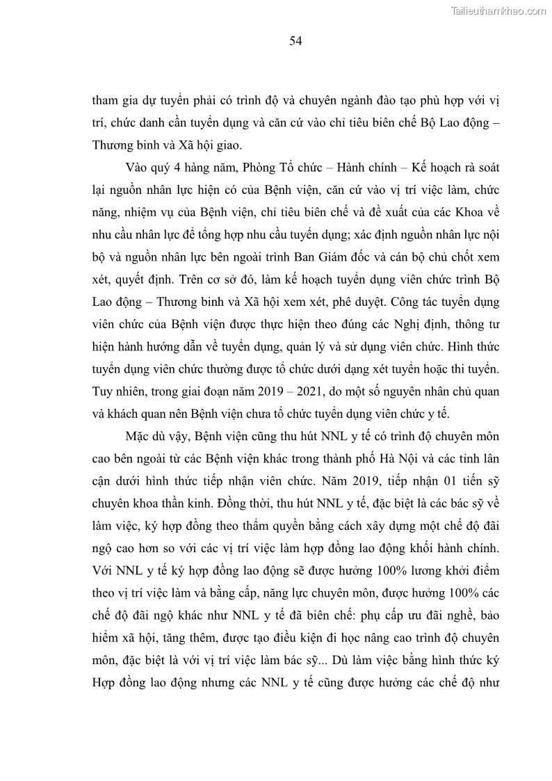 Luận văn thạc sĩ quản trị nhân lực Nâng cao chất lượng nguồn nhân lực y tế tại Bệnh viện Chỉnh hình và Phục hồi chức năng Hà Nội - 6 Trang 63
