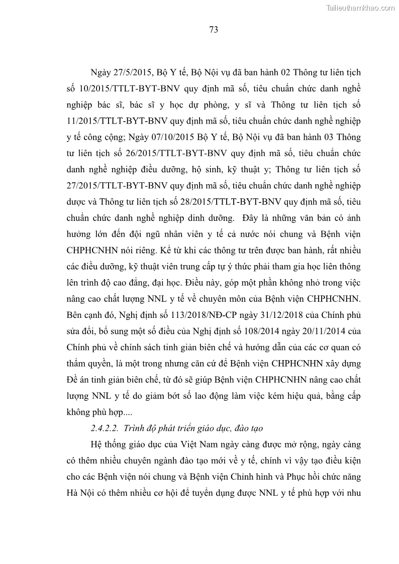 Luận văn thạc sĩ quản trị nhân lực Nâng cao chất lượng nguồn nhân lực y tế tại Bệnh viện Chỉnh hình và Phục hồi chức năng Hà Nội - 7 Trang 82