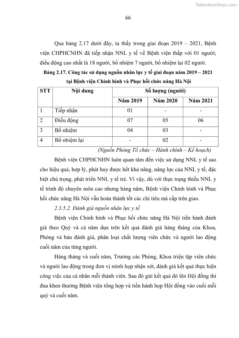 Luận văn thạc sĩ quản trị nhân lực Nâng cao chất lượng nguồn nhân lực y tế tại Bệnh viện Chỉnh hình và Phục hồi chức năng Hà Nội - 7 Trang 75