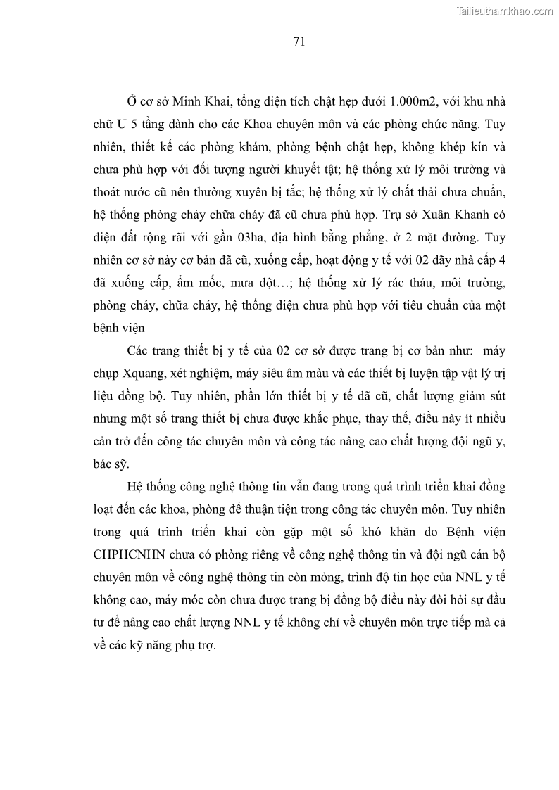 Luận văn thạc sĩ quản trị nhân lực Nâng cao chất lượng nguồn nhân lực y tế tại Bệnh viện Chỉnh hình và Phục hồi chức năng Hà Nội - 7 Trang 80