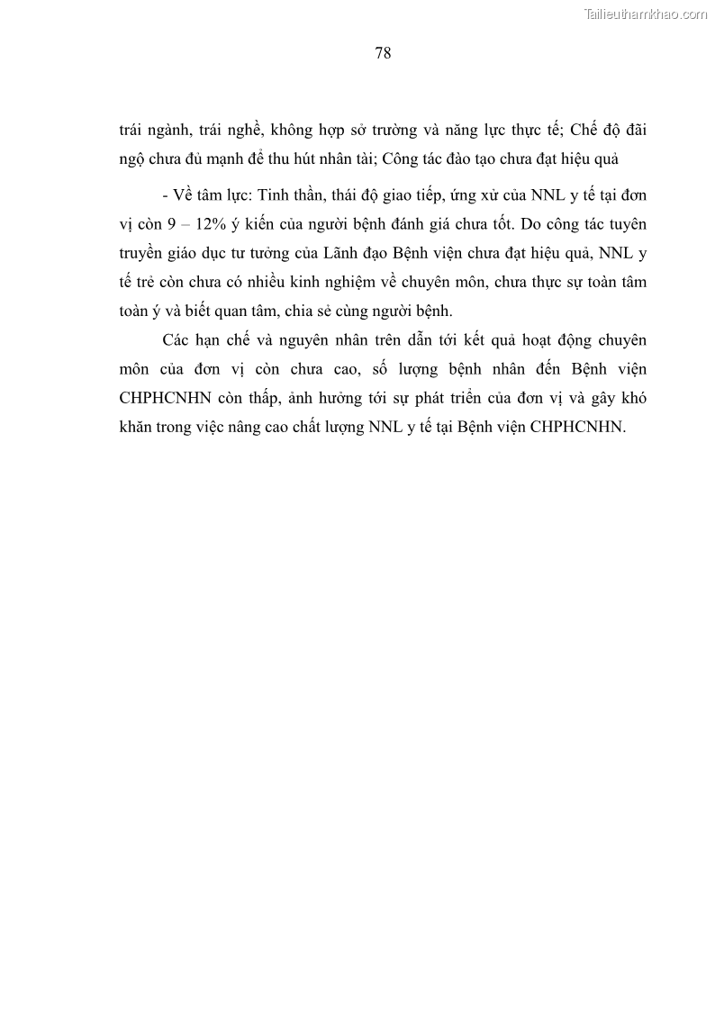 Luận văn thạc sĩ quản trị nhân lực Nâng cao chất lượng nguồn nhân lực y tế tại Bệnh viện Chỉnh hình và Phục hồi chức năng Hà Nội - 8 Trang 87