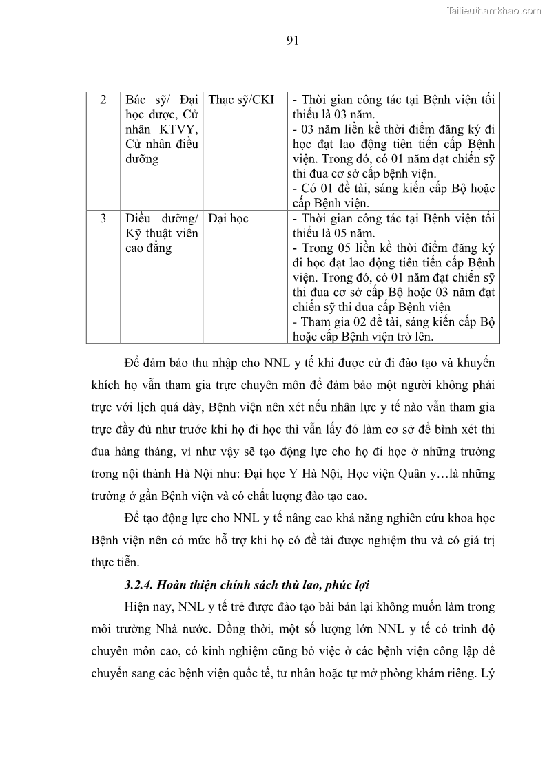 Luận văn thạc sĩ quản trị nhân lực Nâng cao chất lượng nguồn nhân lực y tế tại Bệnh viện Chỉnh hình và Phục hồi chức năng Hà Nội - 9 Trang 100