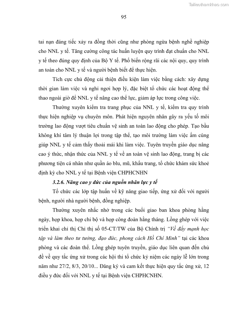 Luận văn thạc sĩ quản trị nhân lực Nâng cao chất lượng nguồn nhân lực y tế tại Bệnh viện Chỉnh hình và Phục hồi chức năng Hà Nội - 9 Trang 104