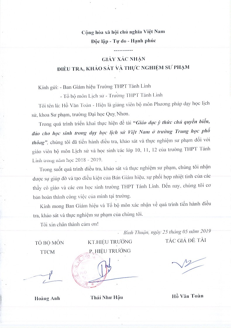 Giáo dục ý thức chủ quyền biển đảo cho học sinh trong dạy học lịch sử Việt Nam ở trường Trung học phổ thông thực nghiệm tại các tỉnh Duyên hải Nam Trung Bộ 27 1