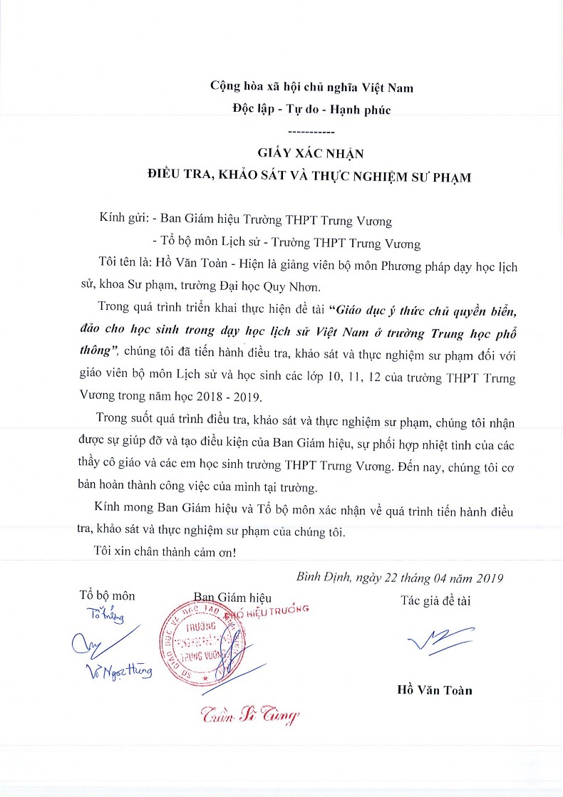 Giáo dục ý thức chủ quyền biển đảo cho học sinh trong dạy học lịch sử Việt Nam ở trường Trung học phổ thông thực nghiệm tại các tỉnh Duyên hải Nam Trung Bộ 27 2