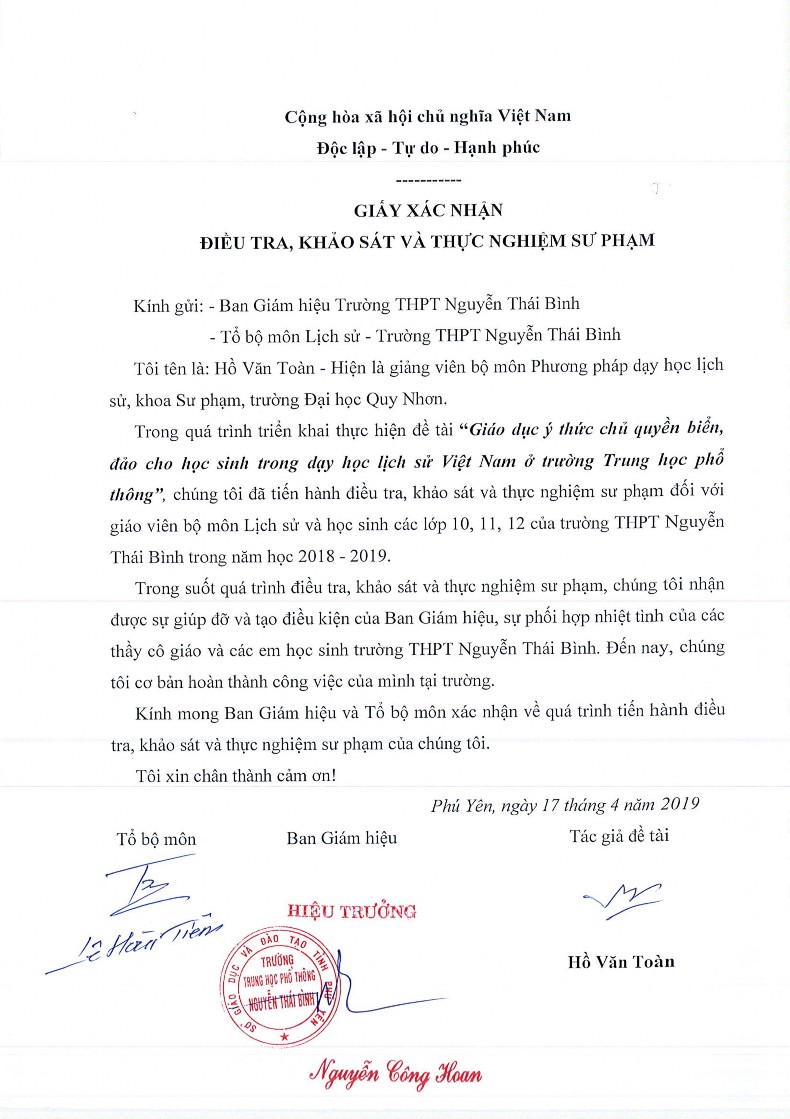 Giáo dục ý thức chủ quyền biển đảo cho học sinh trong dạy học lịch sử Việt Nam ở trường Trung học phổ thông thực nghiệm tại các tỉnh Duyên hải Nam Trung Bộ 27 3