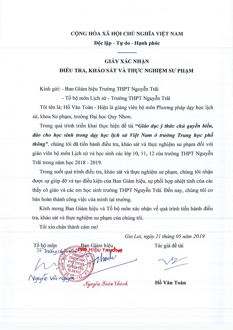 Giáo dục ý thức chủ quyền biển đảo cho học sinh trong dạy học lịch sử Việt Nam ở trường Trung học phổ thông thực nghiệm tại các tỉnh Duyên hải Nam Trung Bộ 27 5