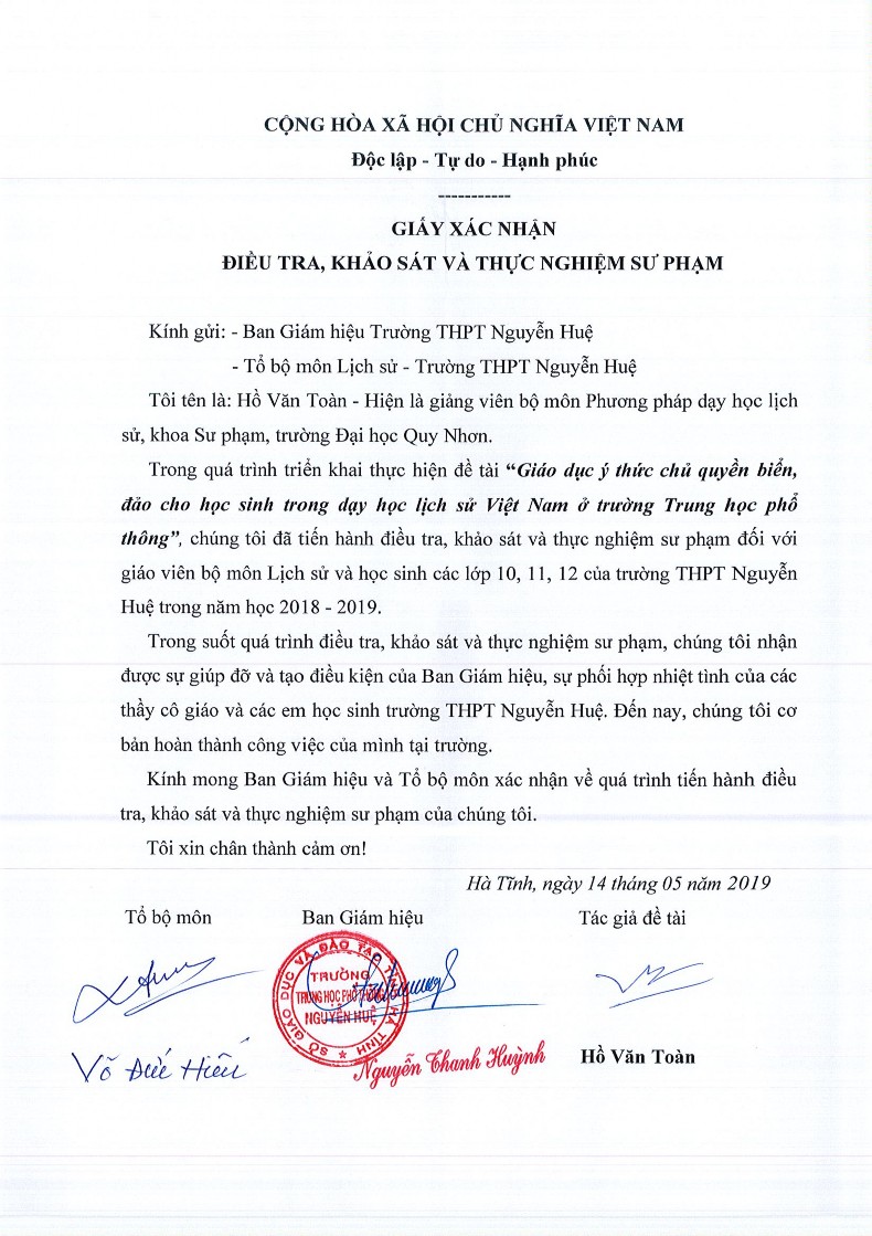 Giáo dục ý thức chủ quyền biển đảo cho học sinh trong dạy học lịch sử Việt Nam ở trường Trung học phổ thông thực nghiệm tại các tỉnh Duyên hải Nam Trung Bộ 27 7