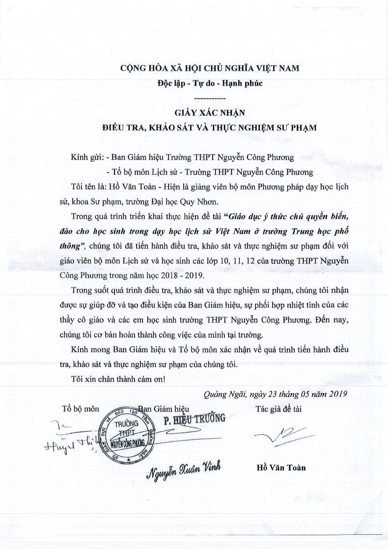 Giáo dục ý thức chủ quyền biển đảo cho học sinh trong dạy học lịch sử Việt Nam ở trường Trung học phổ thông thực nghiệm tại các tỉnh Duyên hải Nam Trung Bộ 27 8