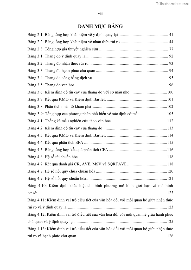 Luận án tiến sĩ quản trị kinh doanh Mối quan hệ giữa nhận thức rủi ro, hạnh phúc chủ quan và ý định quay lại của khách du lịch tại Việt Nam - Trường hợp nghiên cứu tại thành phố Hồ Chí Minh - 1 Trang 10