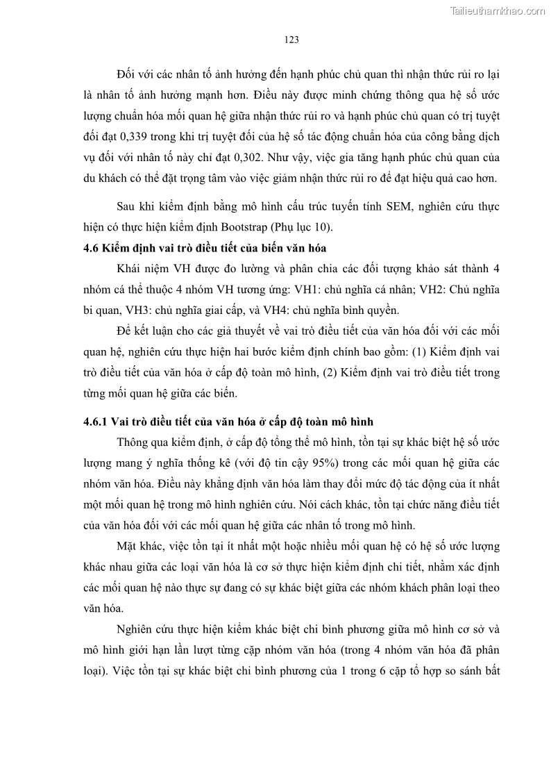 Luận án tiến sĩ quản trị kinh doanh Mối quan hệ giữa nhận thức rủi ro, hạnh phúc chủ quan và ý định quay lại của khách du lịch tại Việt Nam - Trường hợp nghiên cứu tại thành phố Hồ Chí Minh - 12 Trang 138