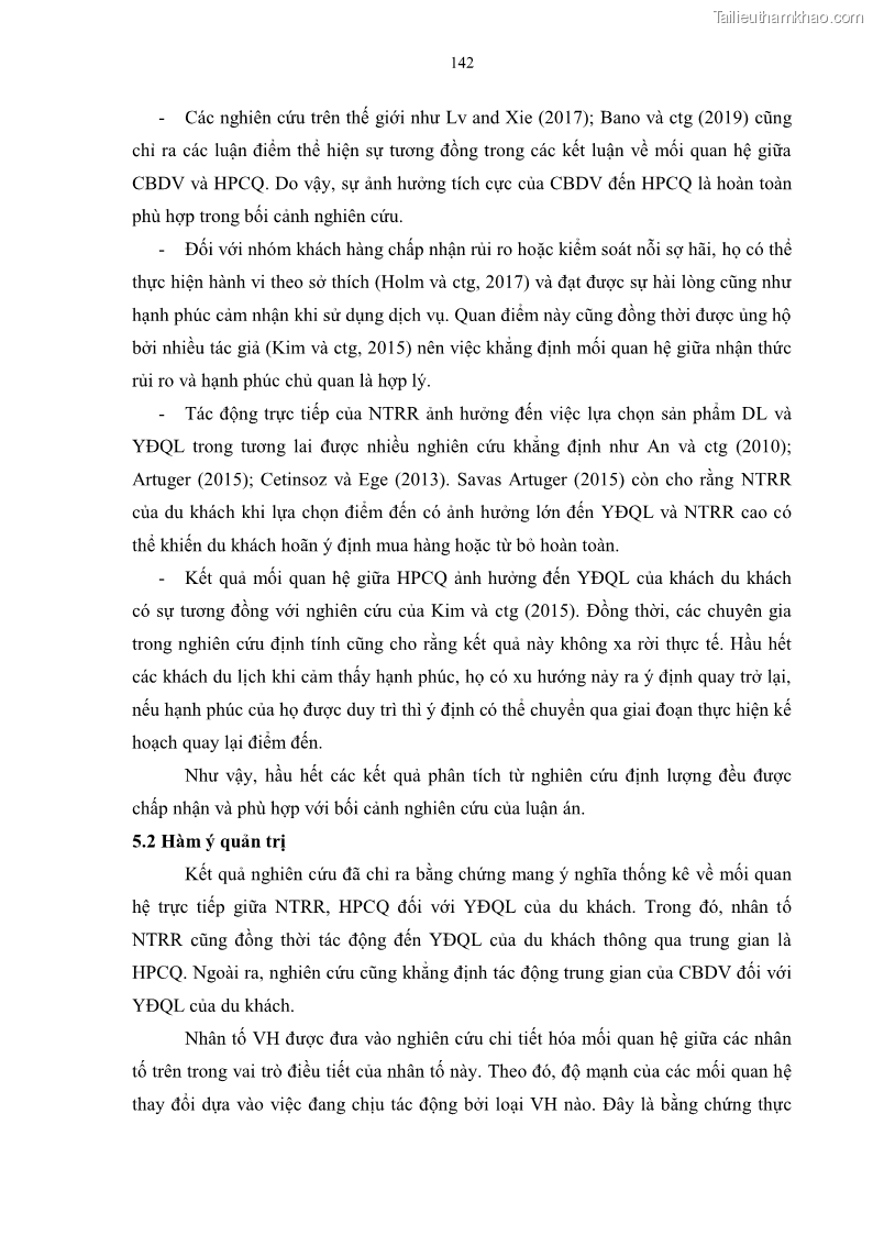 Luận án tiến sĩ quản trị kinh doanh Mối quan hệ giữa nhận thức rủi ro, hạnh phúc chủ quan và ý định quay lại của khách du lịch tại Việt Nam - Trường hợp nghiên cứu tại thành phố Hồ Chí Minh - 14 Trang 157