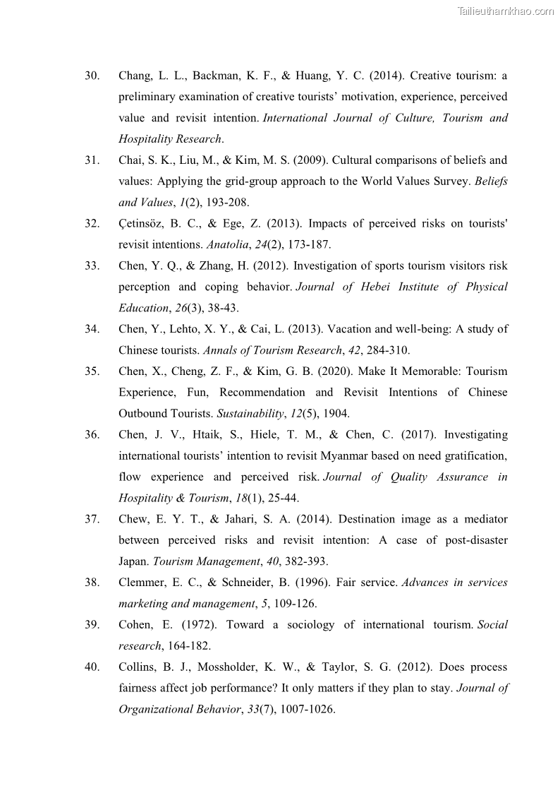 Luận án tiến sĩ quản trị kinh doanh Mối quan hệ giữa nhận thức rủi ro, hạnh phúc chủ quan và ý định quay lại của khách du lịch tại Việt Nam - Trường hợp nghiên cứu tại thành phố Hồ Chí Minh - 16 Trang 192