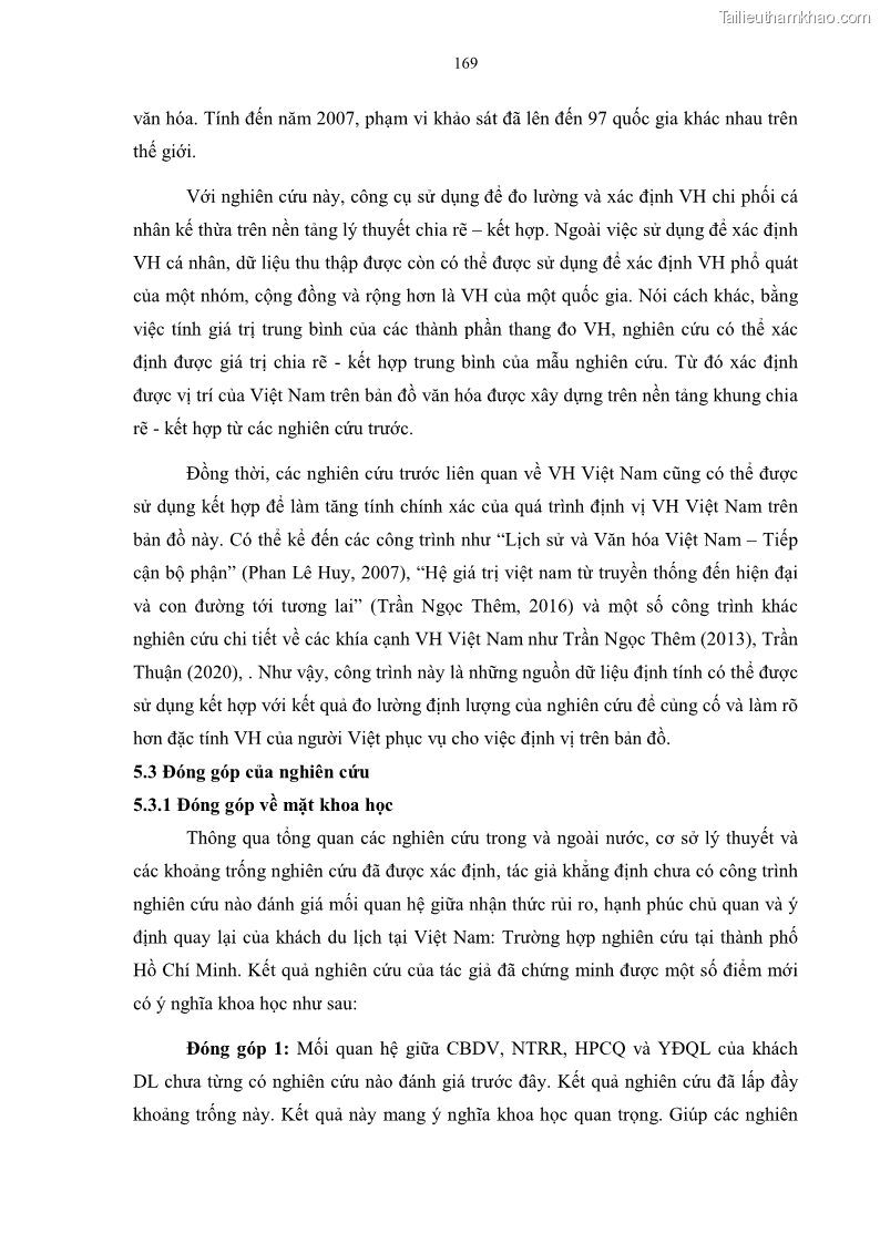 Luận án tiến sĩ quản trị kinh doanh Mối quan hệ giữa nhận thức rủi ro, hạnh phúc chủ quan và ý định quay lại của khách du lịch tại Việt Nam - Trường hợp nghiên cứu tại thành phố Hồ Chí Minh - 16 Trang 184