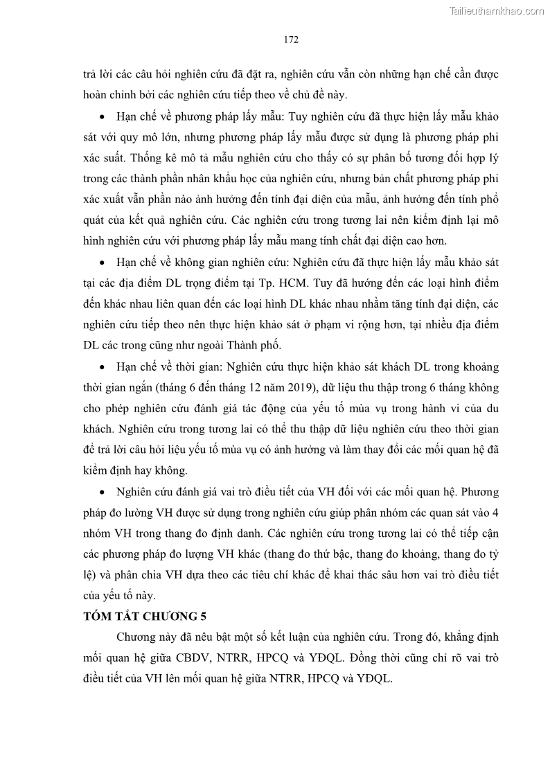 Luận án tiến sĩ quản trị kinh doanh Mối quan hệ giữa nhận thức rủi ro, hạnh phúc chủ quan và ý định quay lại của khách du lịch tại Việt Nam - Trường hợp nghiên cứu tại thành phố Hồ Chí Minh - 16 Trang 187