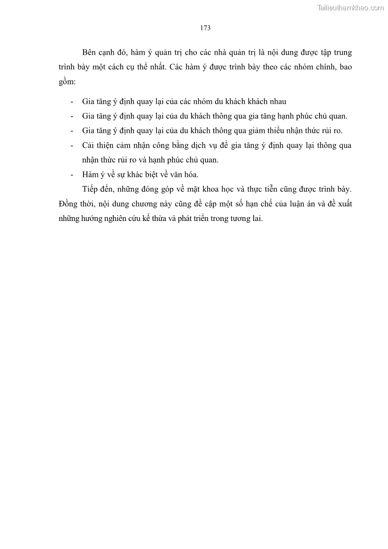 Luận án tiến sĩ quản trị kinh doanh Mối quan hệ giữa nhận thức rủi ro, hạnh phúc chủ quan và ý định quay lại của khách du lịch tại Việt Nam - Trường hợp nghiên cứu tại thành phố Hồ Chí Minh - 16 Trang 188