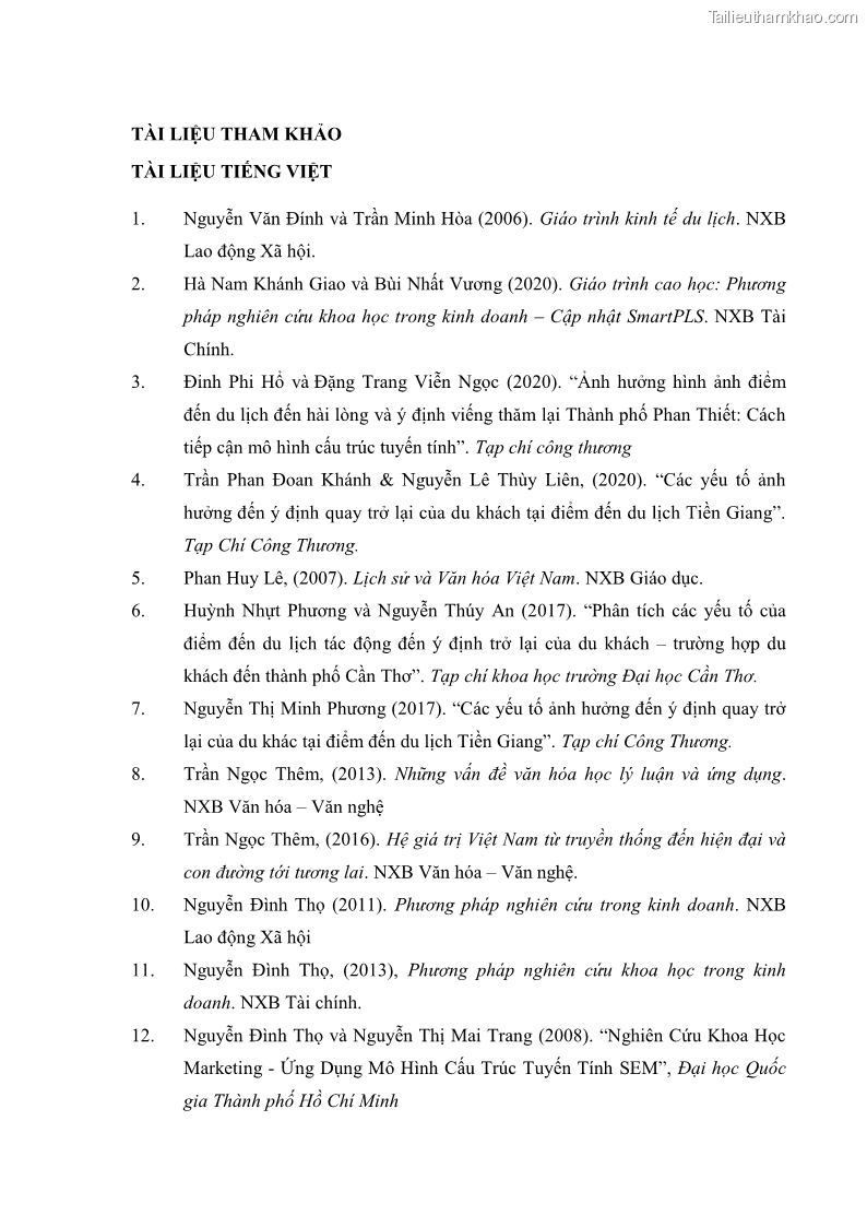 Luận án tiến sĩ quản trị kinh doanh Mối quan hệ giữa nhận thức rủi ro, hạnh phúc chủ quan và ý định quay lại của khách du lịch tại Việt Nam - Trường hợp nghiên cứu tại thành phố Hồ Chí Minh - 16 Trang 189