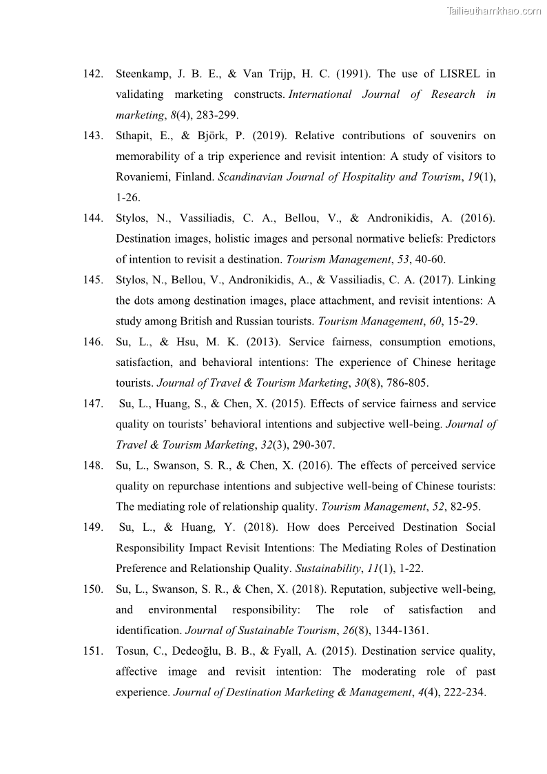 Luận án tiến sĩ quản trị kinh doanh Mối quan hệ giữa nhận thức rủi ro, hạnh phúc chủ quan và ý định quay lại của khách du lịch tại Việt Nam - Trường hợp nghiên cứu tại thành phố Hồ Chí Minh - 17 Trang 202