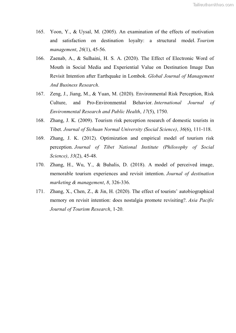 Luận án tiến sĩ quản trị kinh doanh Mối quan hệ giữa nhận thức rủi ro, hạnh phúc chủ quan và ý định quay lại của khách du lịch tại Việt Nam - Trường hợp nghiên cứu tại thành phố Hồ Chí Minh - 17 Trang 204
