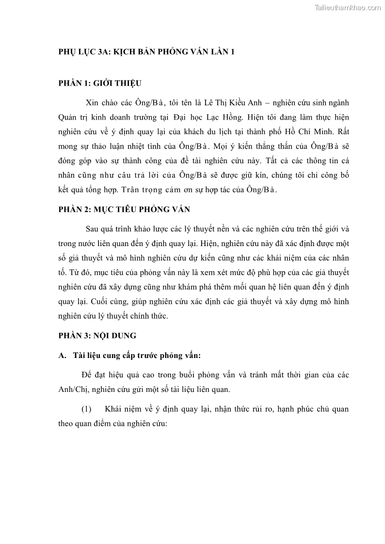 Luận án tiến sĩ quản trị kinh doanh Mối quan hệ giữa nhận thức rủi ro, hạnh phúc chủ quan và ý định quay lại của khách du lịch tại Việt Nam - Trường hợp nghiên cứu tại thành phố Hồ Chí Minh - 18 Trang 216