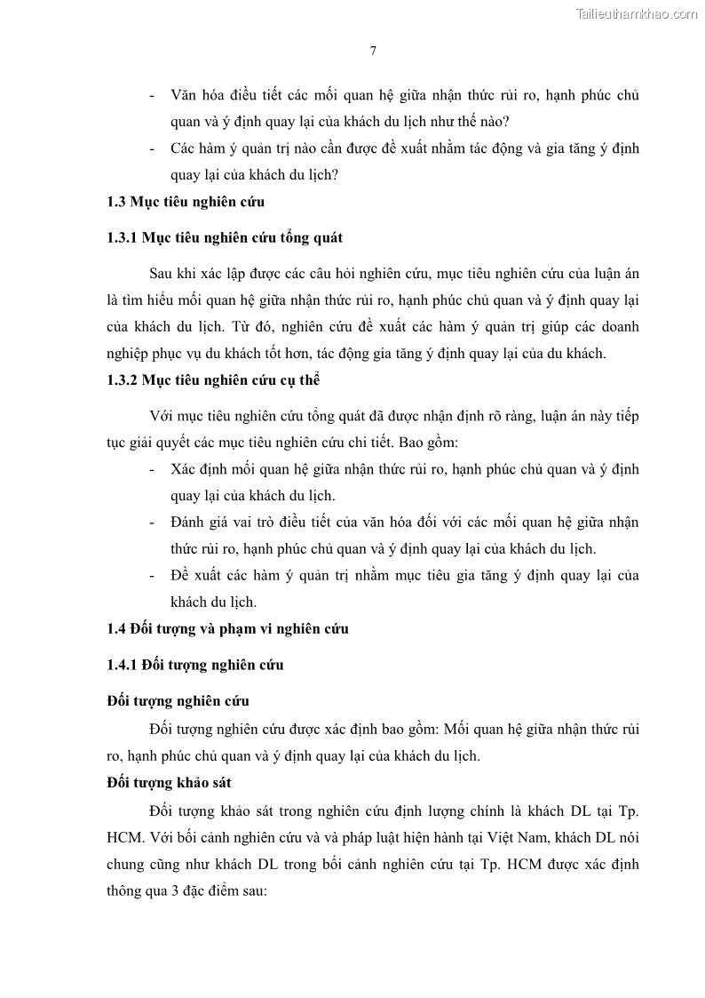 Luận án tiến sĩ quản trị kinh doanh Mối quan hệ giữa nhận thức rủi ro, hạnh phúc chủ quan và ý định quay lại của khách du lịch tại Việt Nam - Trường hợp nghiên cứu tại thành phố Hồ Chí Minh - 2 Trang 22