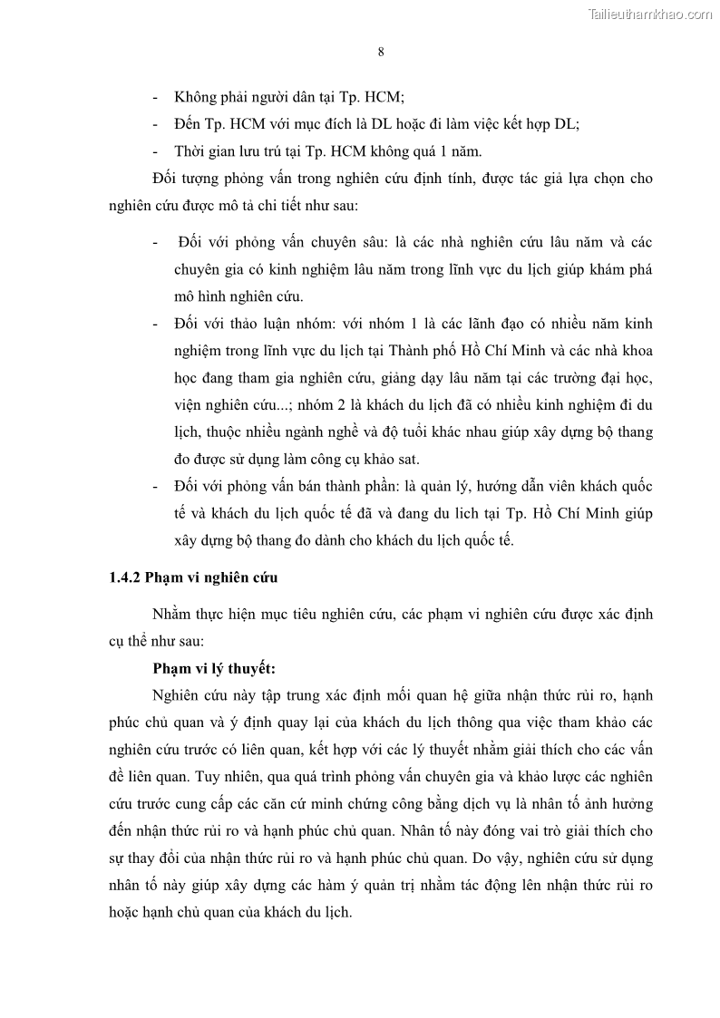 Luận án tiến sĩ quản trị kinh doanh Mối quan hệ giữa nhận thức rủi ro, hạnh phúc chủ quan và ý định quay lại của khách du lịch tại Việt Nam - Trường hợp nghiên cứu tại thành phố Hồ Chí Minh - 2 Trang 23