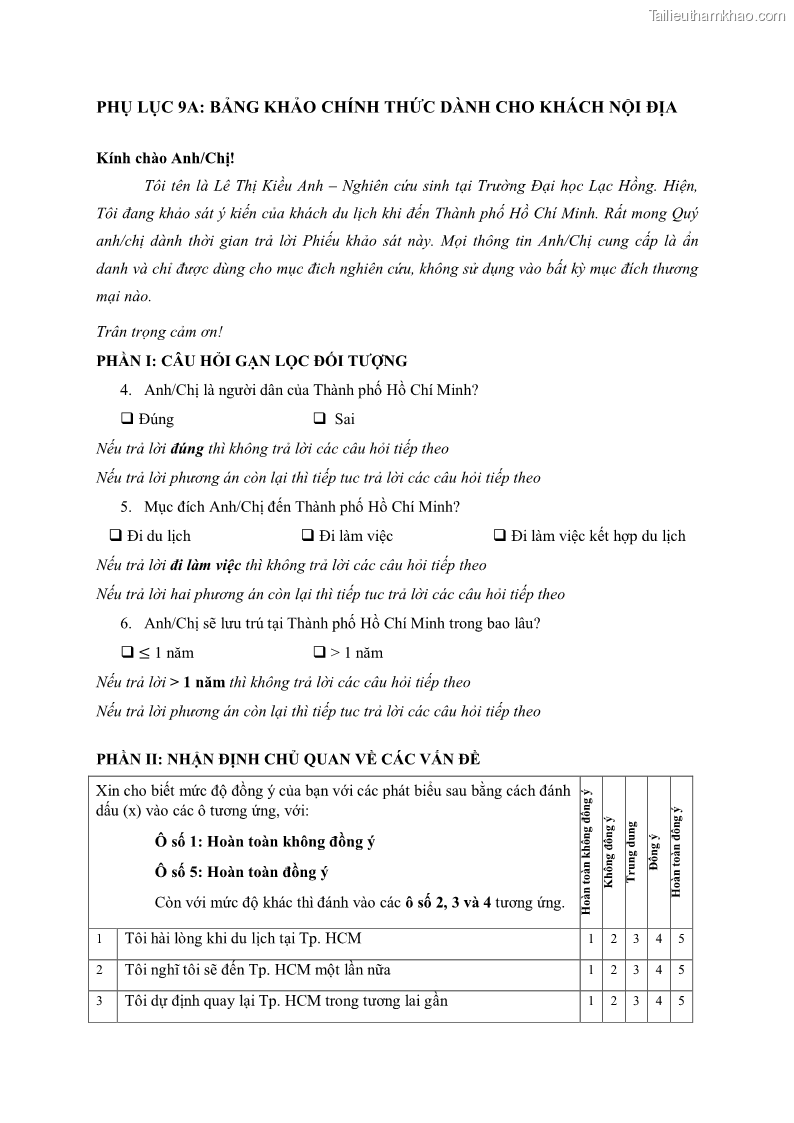 Luận án tiến sĩ quản trị kinh doanh Mối quan hệ giữa nhận thức rủi ro, hạnh phúc chủ quan và ý định quay lại của khách du lịch tại Việt Nam - Trường hợp nghiên cứu tại thành phố Hồ Chí Minh - 22 Trang 258