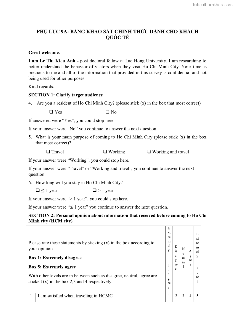 Luận án tiến sĩ quản trị kinh doanh Mối quan hệ giữa nhận thức rủi ro, hạnh phúc chủ quan và ý định quay lại của khách du lịch tại Việt Nam - Trường hợp nghiên cứu tại thành phố Hồ Chí Minh - 22 Trang 261