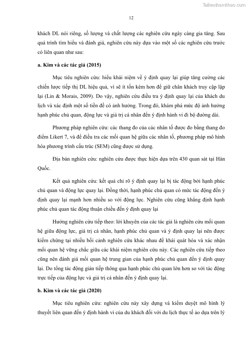 Luận án tiến sĩ quản trị kinh doanh Mối quan hệ giữa nhận thức rủi ro, hạnh phúc chủ quan và ý định quay lại của khách du lịch tại Việt Nam - Trường hợp nghiên cứu tại thành phố Hồ Chí Minh - 3 Trang 27