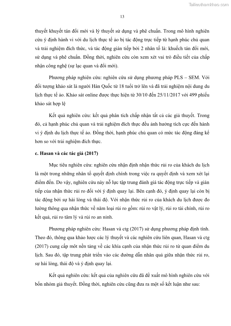 Luận án tiến sĩ quản trị kinh doanh Mối quan hệ giữa nhận thức rủi ro, hạnh phúc chủ quan và ý định quay lại của khách du lịch tại Việt Nam - Trường hợp nghiên cứu tại thành phố Hồ Chí Minh - 3 Trang 28