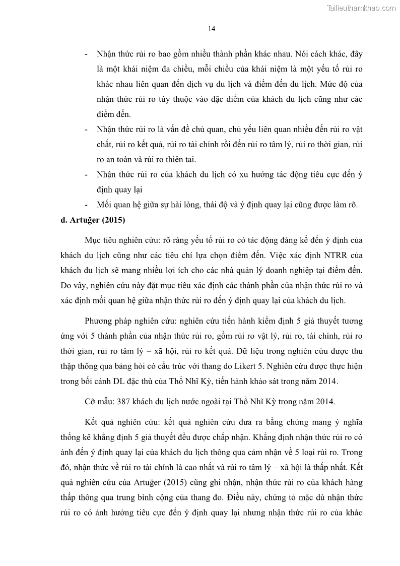 Luận án tiến sĩ quản trị kinh doanh Mối quan hệ giữa nhận thức rủi ro, hạnh phúc chủ quan và ý định quay lại của khách du lịch tại Việt Nam - Trường hợp nghiên cứu tại thành phố Hồ Chí Minh - 3 Trang 29