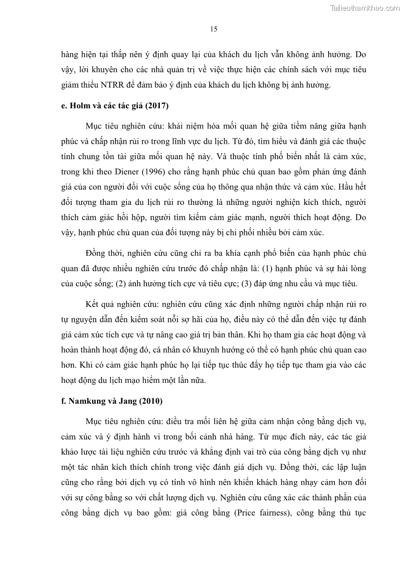 Luận án tiến sĩ quản trị kinh doanh Mối quan hệ giữa nhận thức rủi ro, hạnh phúc chủ quan và ý định quay lại của khách du lịch tại Việt Nam - Trường hợp nghiên cứu tại thành phố Hồ Chí Minh - 3 Trang 30