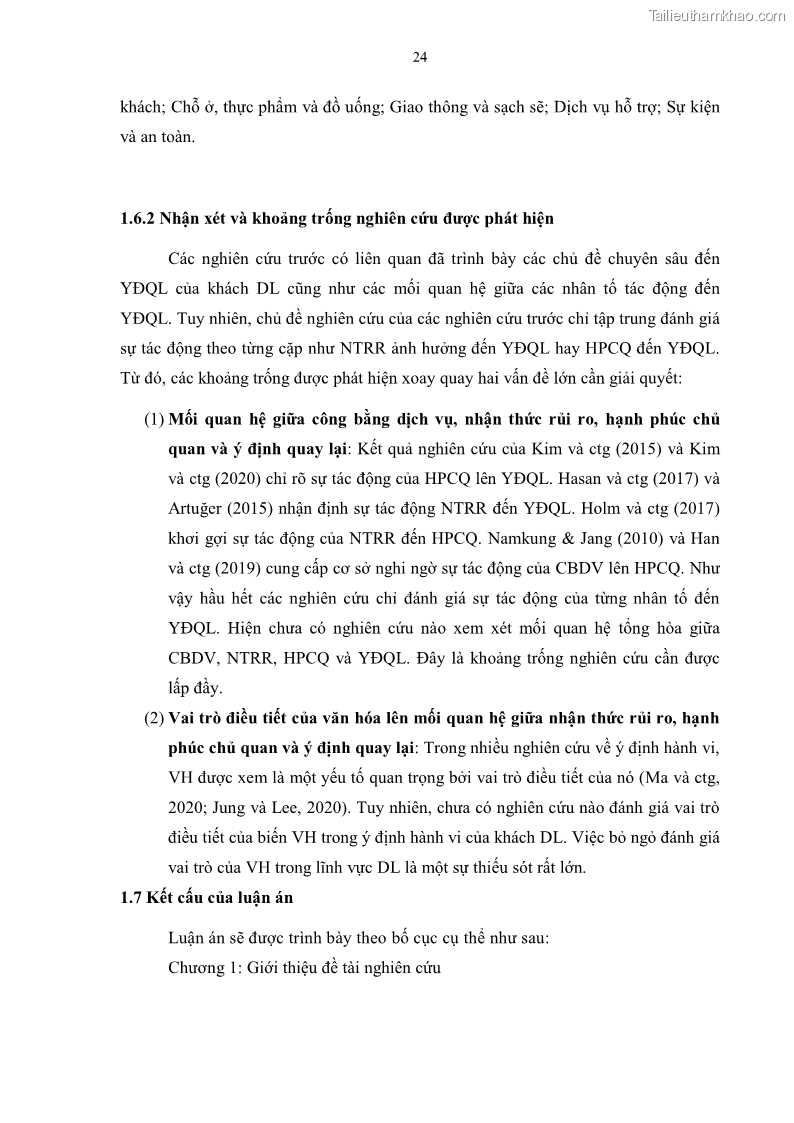 Luận án tiến sĩ quản trị kinh doanh Mối quan hệ giữa nhận thức rủi ro, hạnh phúc chủ quan và ý định quay lại của khách du lịch tại Việt Nam - Trường hợp nghiên cứu tại thành phố Hồ Chí Minh - 4 Trang 39