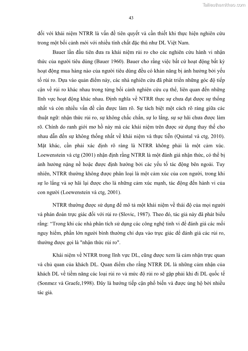 Luận án tiến sĩ quản trị kinh doanh Mối quan hệ giữa nhận thức rủi ro, hạnh phúc chủ quan và ý định quay lại của khách du lịch tại Việt Nam - Trường hợp nghiên cứu tại thành phố Hồ Chí Minh - 5 Trang 58