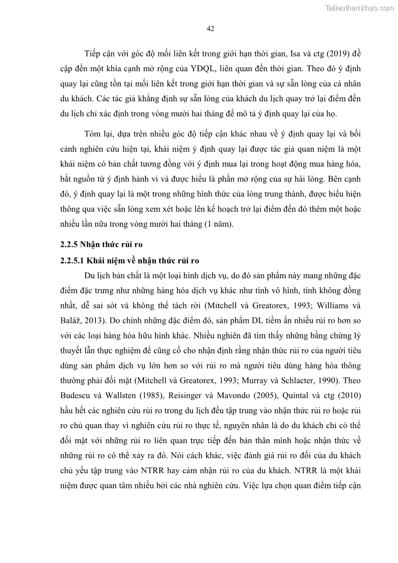 Luận án tiến sĩ quản trị kinh doanh Mối quan hệ giữa nhận thức rủi ro, hạnh phúc chủ quan và ý định quay lại của khách du lịch tại Việt Nam - Trường hợp nghiên cứu tại thành phố Hồ Chí Minh - 5 Trang 57