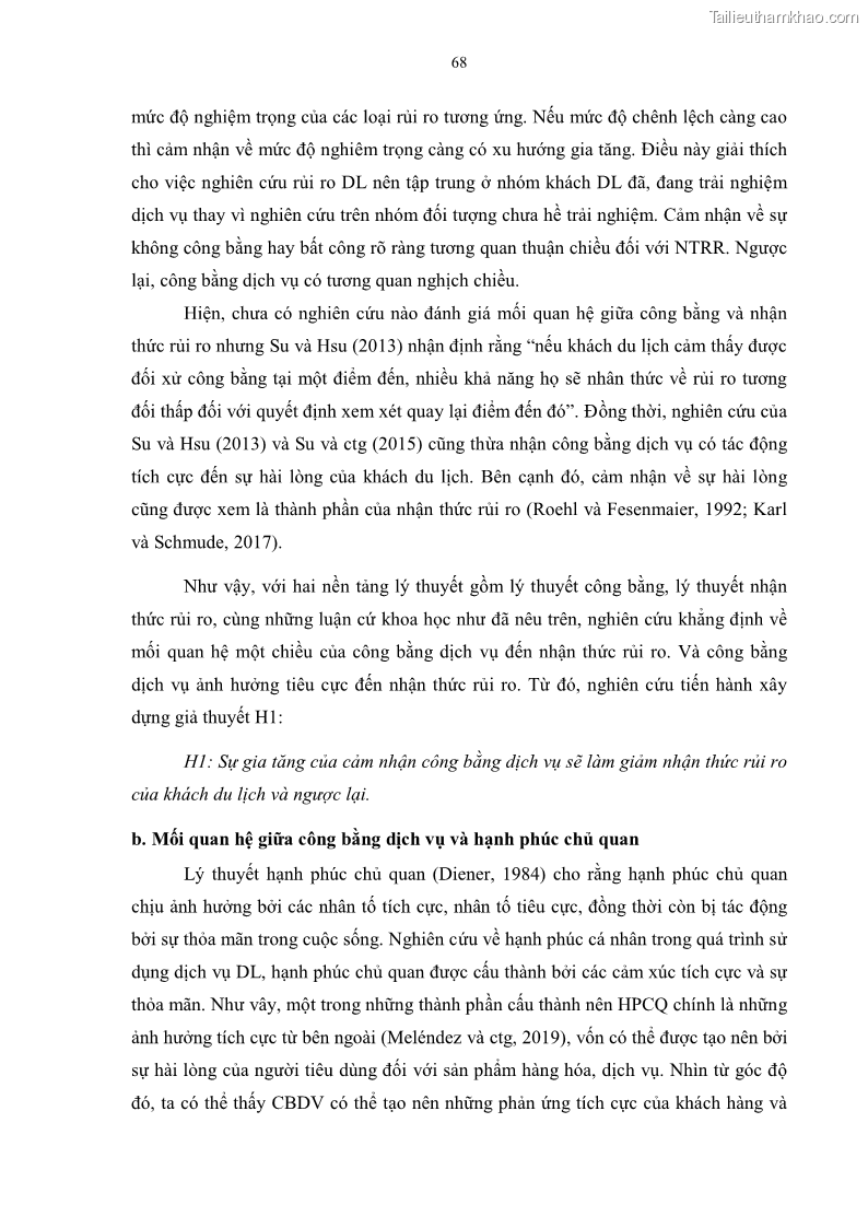 Luận án tiến sĩ quản trị kinh doanh Mối quan hệ giữa nhận thức rủi ro, hạnh phúc chủ quan và ý định quay lại của khách du lịch tại Việt Nam - Trường hợp nghiên cứu tại thành phố Hồ Chí Minh - 7 Trang 83