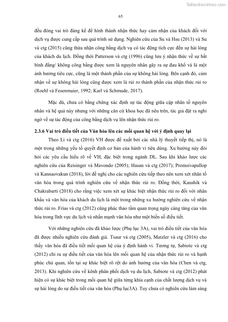 Luận án tiến sĩ quản trị kinh doanh Mối quan hệ giữa nhận thức rủi ro, hạnh phúc chủ quan và ý định quay lại của khách du lịch tại Việt Nam - Trường hợp nghiên cứu tại thành phố Hồ Chí Minh - 7 Trang 80