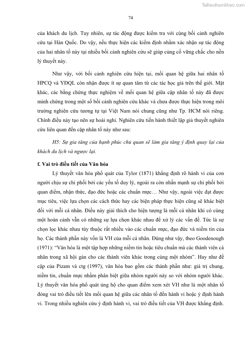 Luận án tiến sĩ quản trị kinh doanh Mối quan hệ giữa nhận thức rủi ro, hạnh phúc chủ quan và ý định quay lại của khách du lịch tại Việt Nam - Trường hợp nghiên cứu tại thành phố Hồ Chí Minh - 8 Trang 89