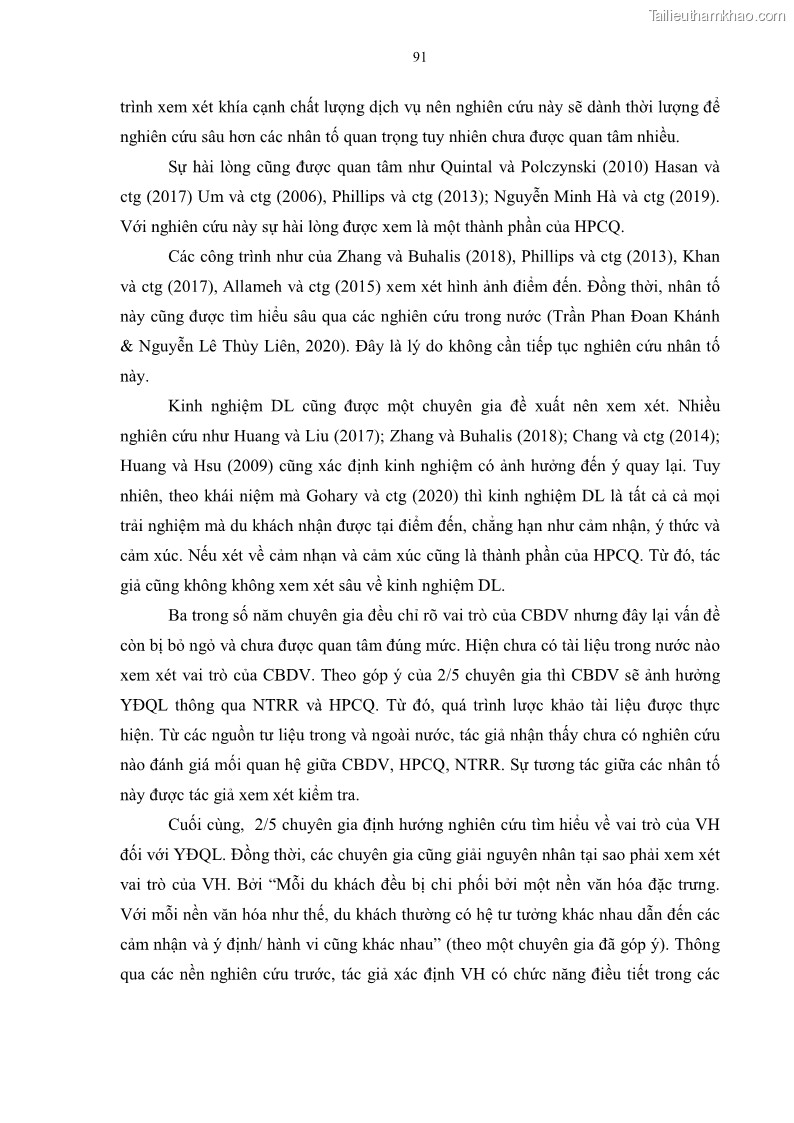 Luận án tiến sĩ quản trị kinh doanh Mối quan hệ giữa nhận thức rủi ro, hạnh phúc chủ quan và ý định quay lại của khách du lịch tại Việt Nam - Trường hợp nghiên cứu tại thành phố Hồ Chí Minh - 9 Trang 106